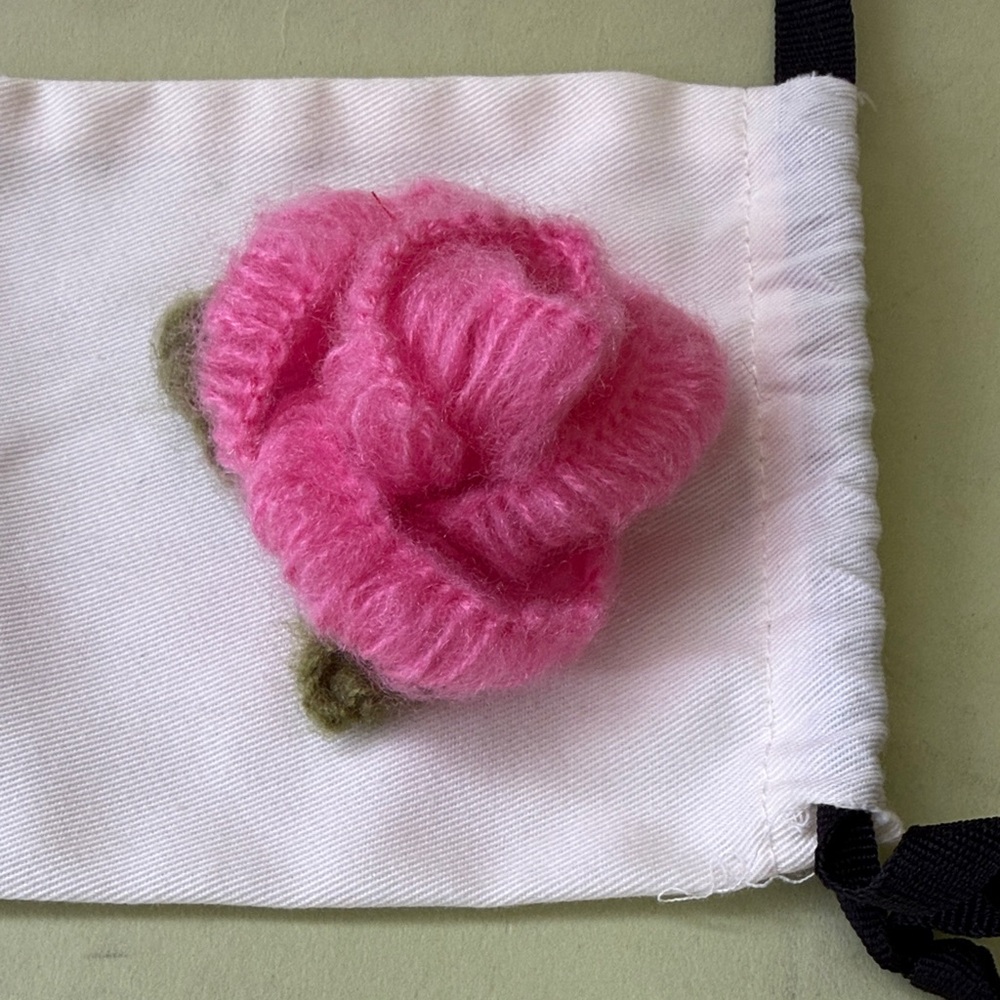 Unique Hand-Knitted Pink Mohair Flower Brooch